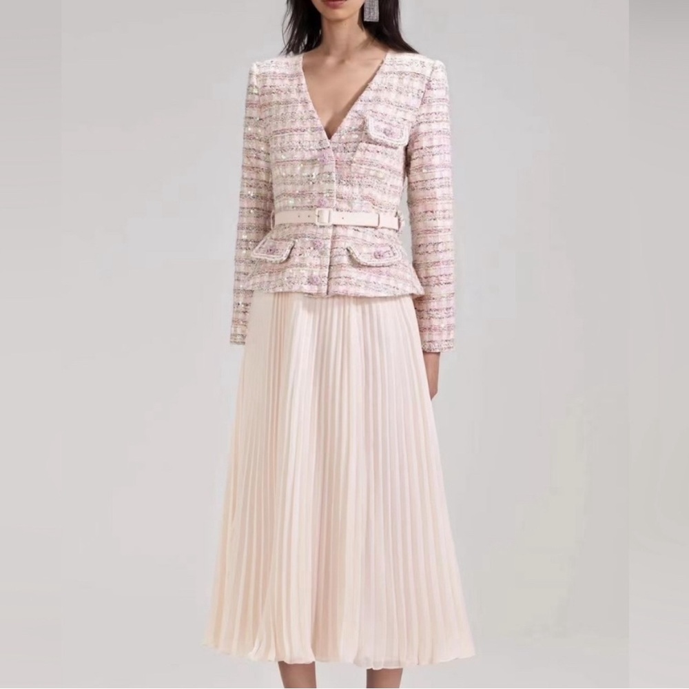 Self-portrait Pink Sequin Boucle Midi Dress